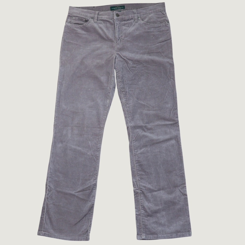 LRL Lauren Jeans Co Ralph Lauren Corduroy Pants Women's 12 Gray Classic Straight